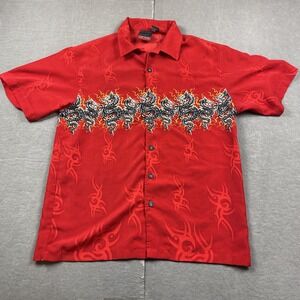 Vintage C-TWO Shirt Mens Large Red Dragon Tribal All Over Print Short Sleeve Y2K